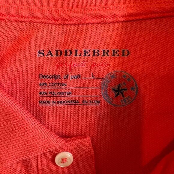 NWT Saddlebred Men’s Large Salmon Pink/Blues/White Striped Relaxed Fit Polo - Picture 4 of 9